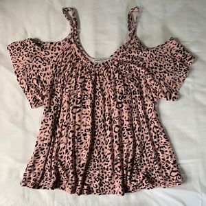 American Rag Off the Shoulder Pink Cheetah Top